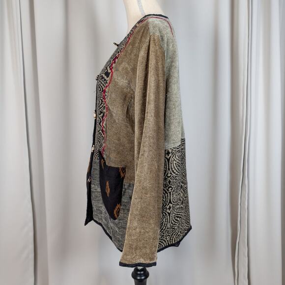 White Stag Patchwork Chenille Jacket L Boho Artsy Textured Button Front Coat - Picture 3 of 14